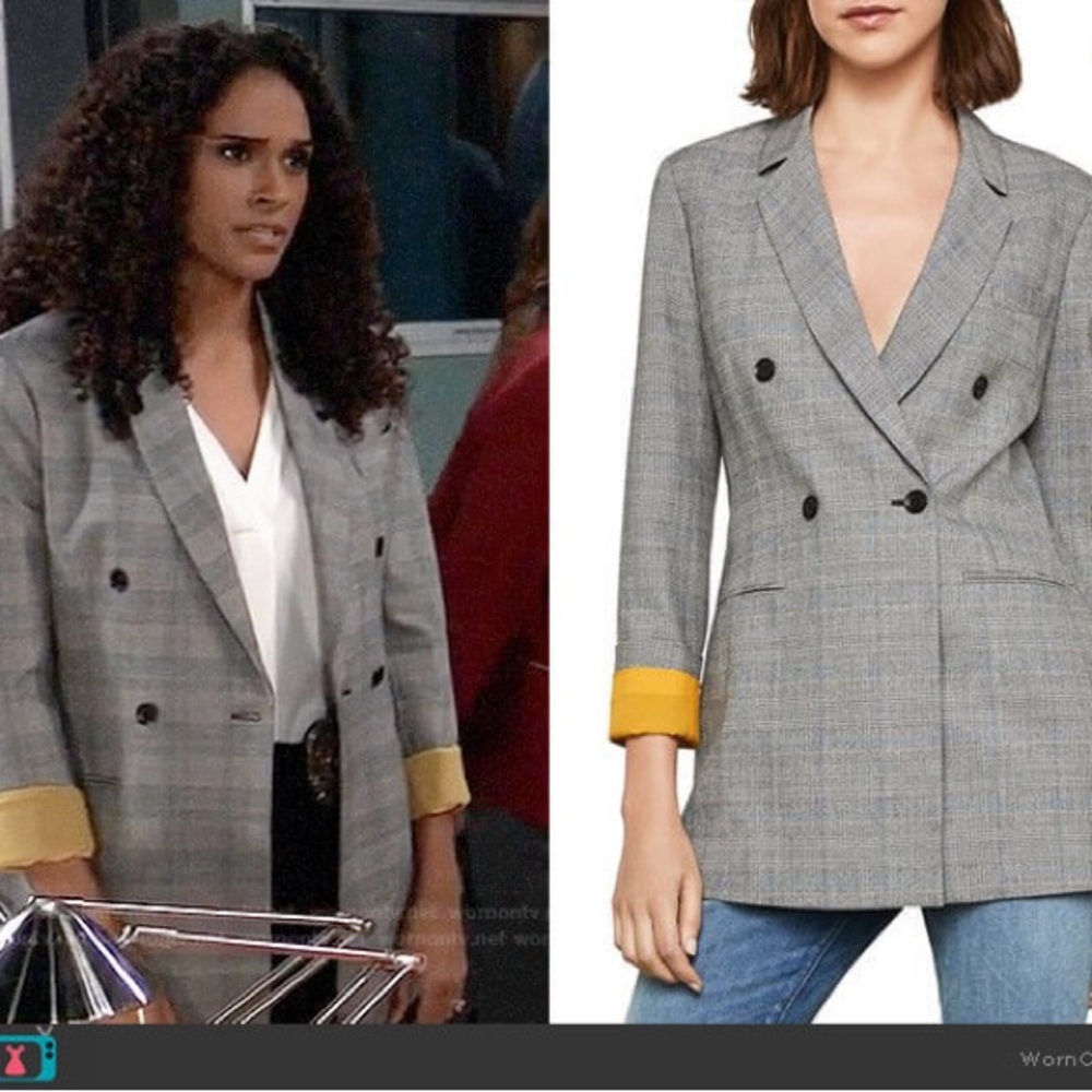 BCBG a Maxazria Double Breasted Plaid Blazer